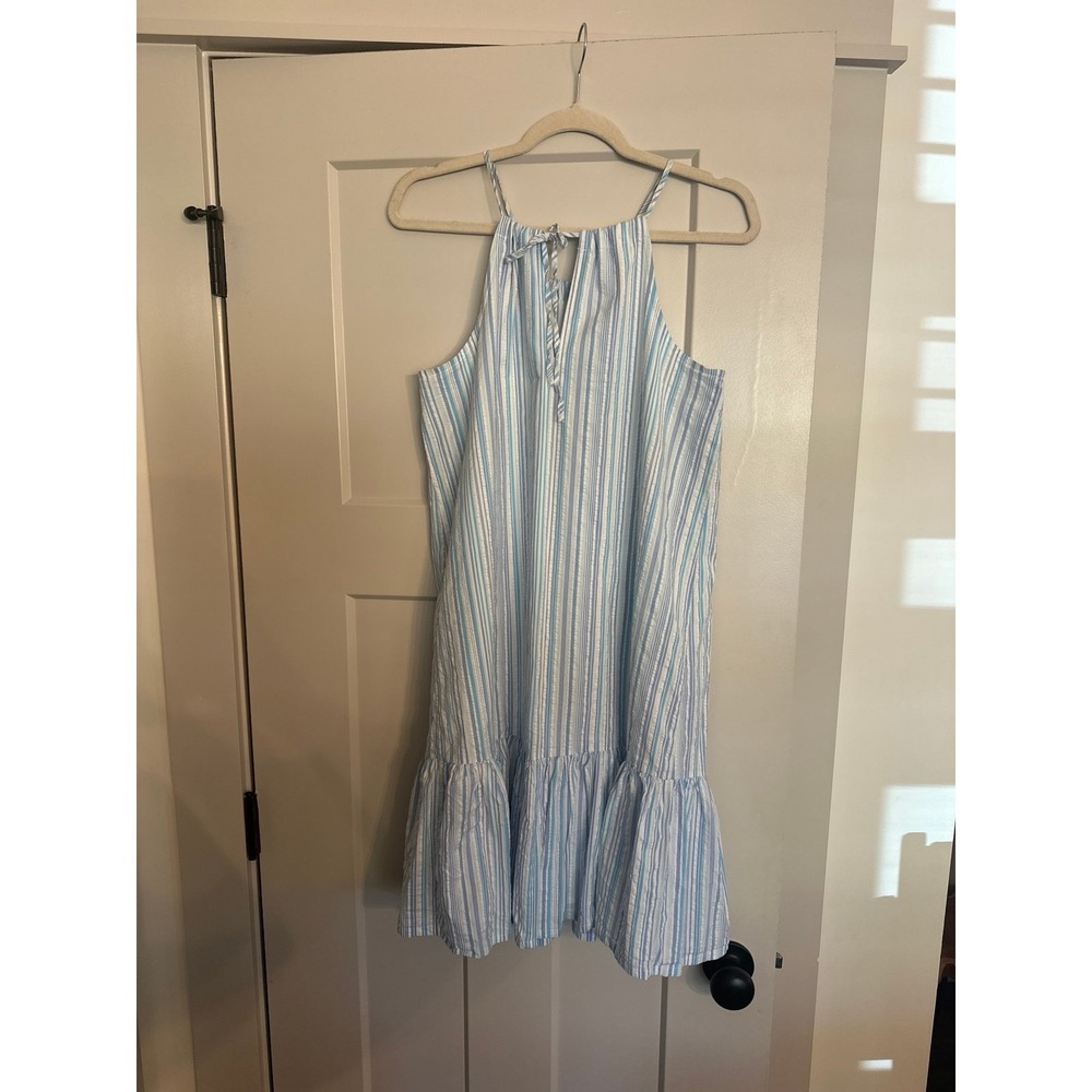 Southern Tide Sundress Dress Cruise Wear Sear-Sucker Blue White Sleeveless